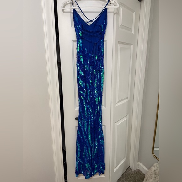 Windsor Blue and Green Sequin Prom Dress - Picture 2 of 8